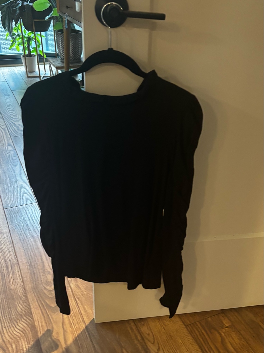 Maeve by Anthropologie Black Long-Sleeve Crewneck Top with ruffling